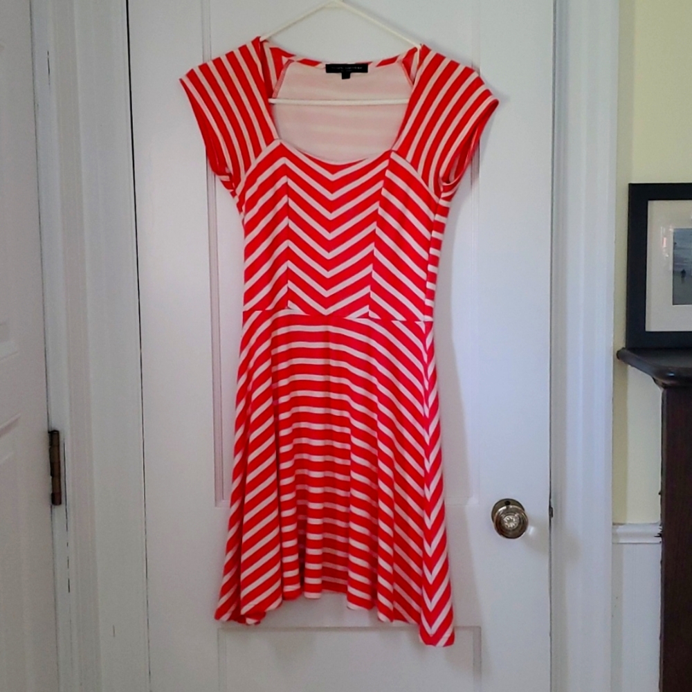 Green Envelope Size S, Coral/white stripped A frame summer dress